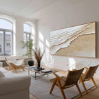 3D Ocean Waves Painting_ Beach Abstract Art Beige Textured Wabi-sabi Wall Decor -SJ#0269
