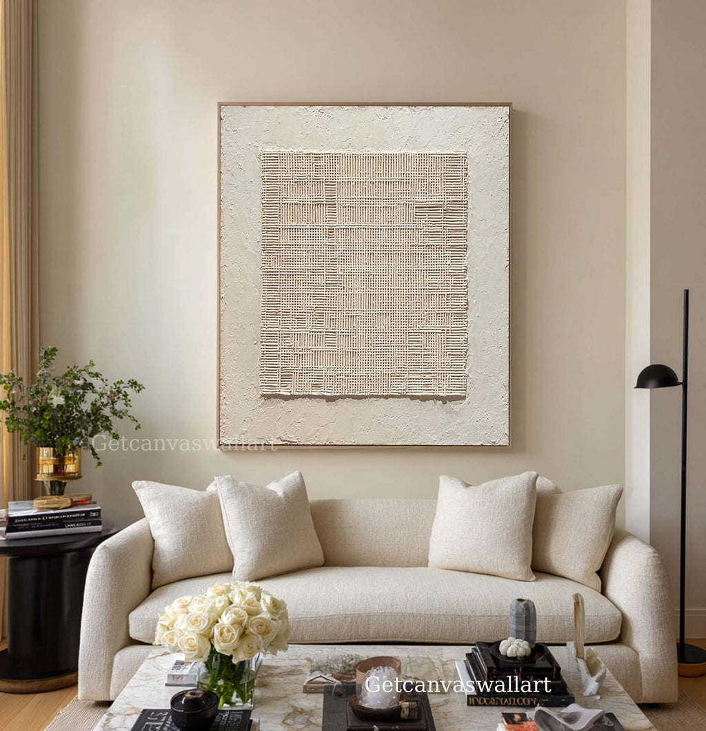 Modern Textured Minimalist Painting Neutral Beige Canvas Art Large Japandi Wall Art -SJ#3003
