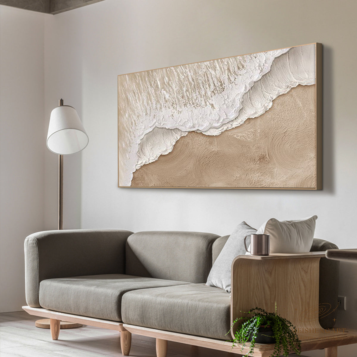 Large 3D Textured Ocean Waves Painting,handmade Wabi-sabi Plaster Art - SJ#0281