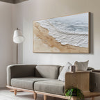 Heavy Textured Ocean Wave Painting_ Minimalist Beach Impasto Art on Canvas - SJ#0280
