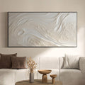 Hand Painted White Beach Oil Painting, Abstract Ocean Waves Art, Impasto Texture -SJ#0278