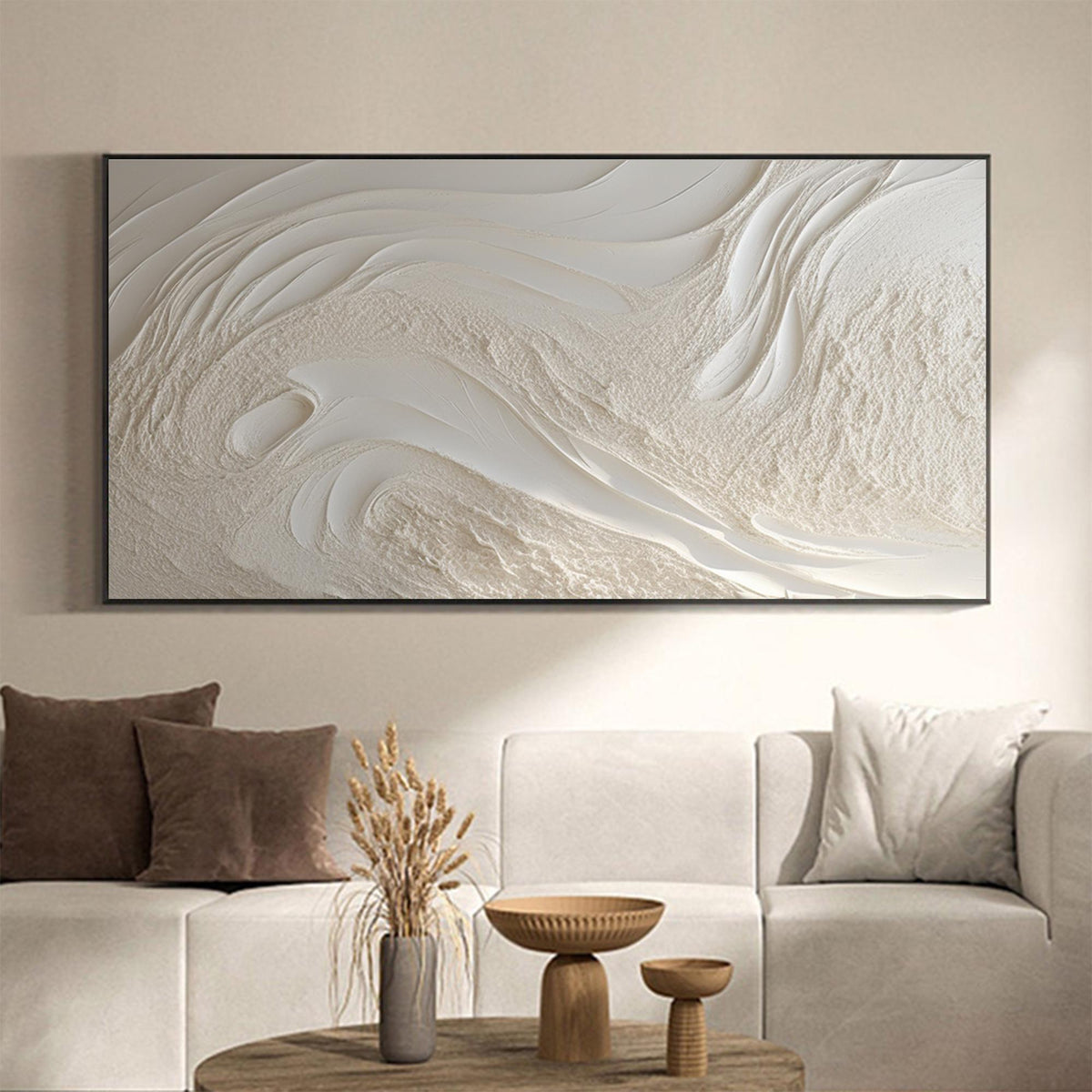 Hand Painted White Beach Oil Painting, Abstract Ocean Waves Art, Impasto Texture -SJ#0278