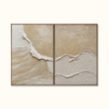 Neutral Textured Ocean Wave Wall Art Set, Hand Painted Beige Abstract Canvas Pair, Large 3D Textured Painting, Coastal Organic Modern Decor - #SJ0329