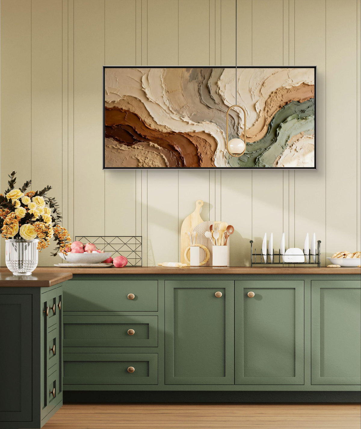 3D Textured Wave Painting, Earth Tone Abstract Wall Art -SJ#0272
