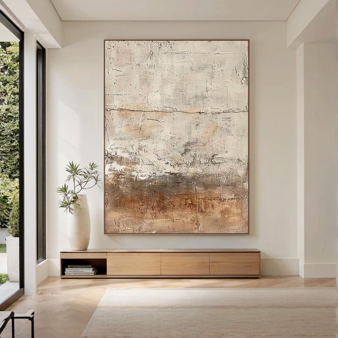 Beige Brown Abstract Oil Painting, Modern Textured Canvas Art for Home Wall Decor -SJ#0290