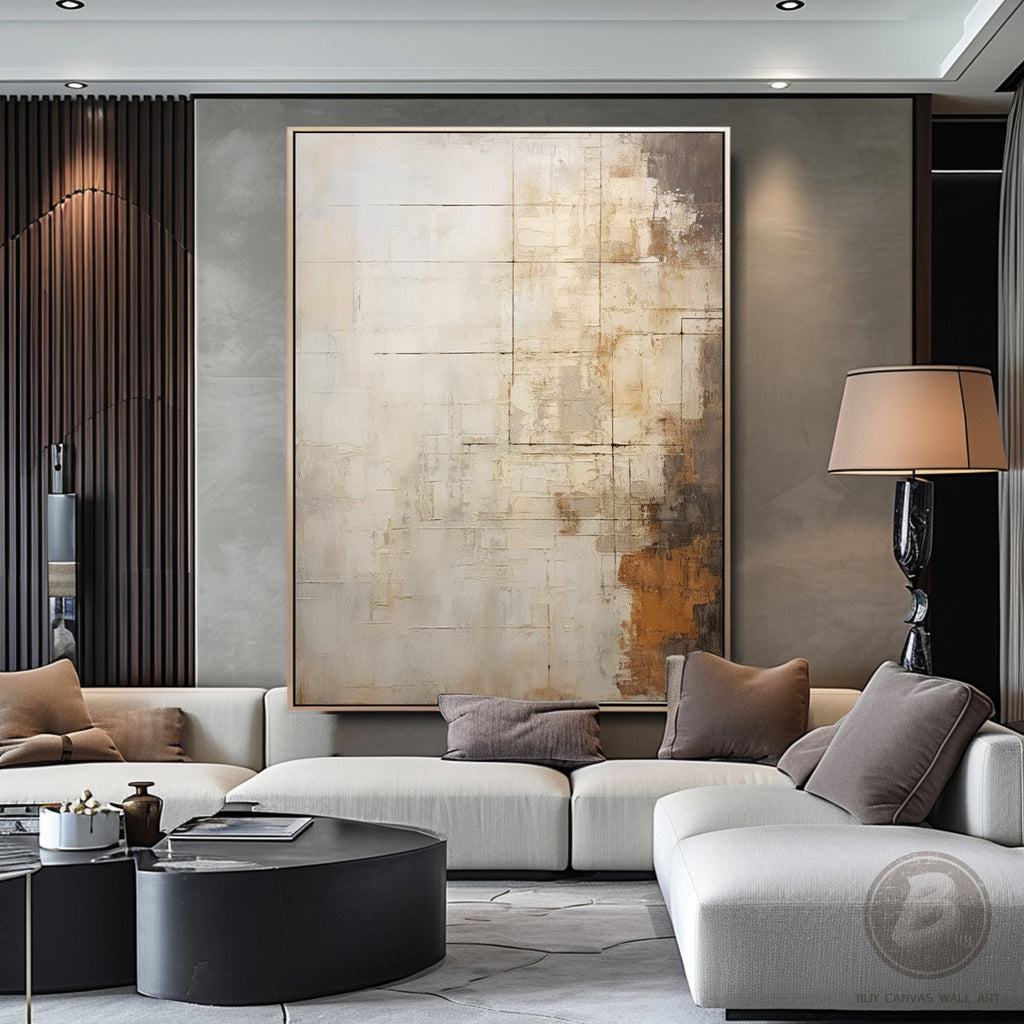 Large Beige Abstract Oil Painting Beige 3d Textured Wall Art Wabi Sabi Wall Art Light Brown Minimalist Canvas Art Modern Abstract Painting - SJ#0298