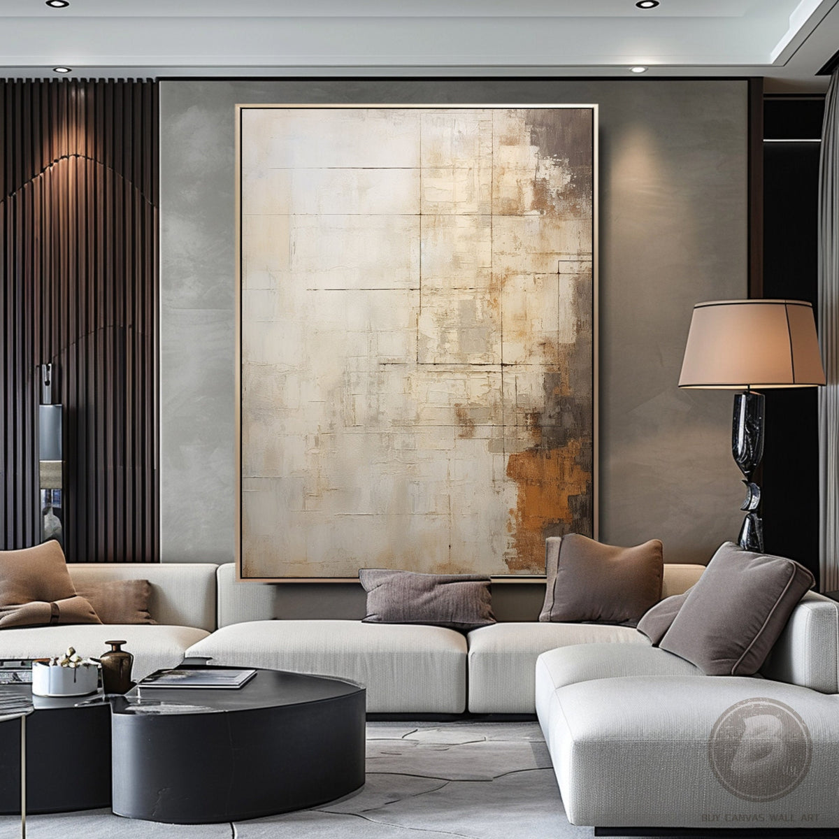 Large Beige Abstract Oil Painting Beige 3d Textured Wall Art Wabi Sabi Wall Art Light Brown Minimalist Canvas Art Modern Abstract Painting - SJ#0298
