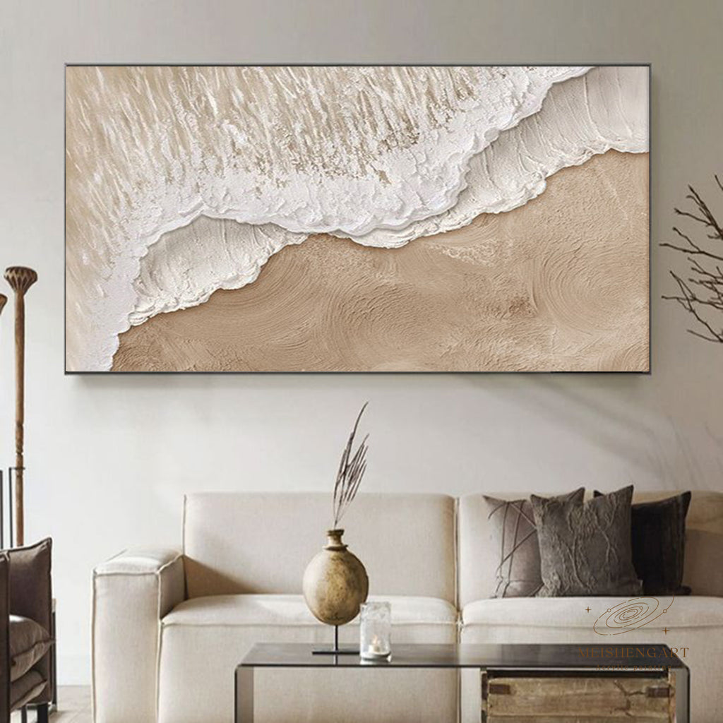 Large 3D Textured Ocean Waves Painting,handmade Wabi-sabi Plaster Art - SJ#0281