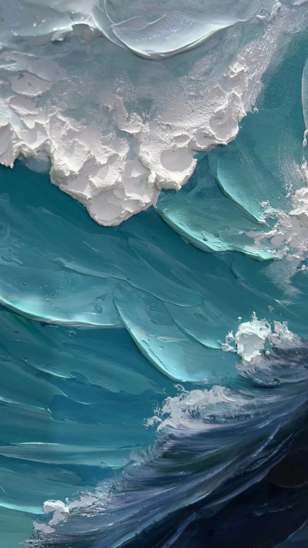 Crashing Ocean Wave Painting, Blue and White Seascape, Modern Coastal Wall Art - SJ#0276