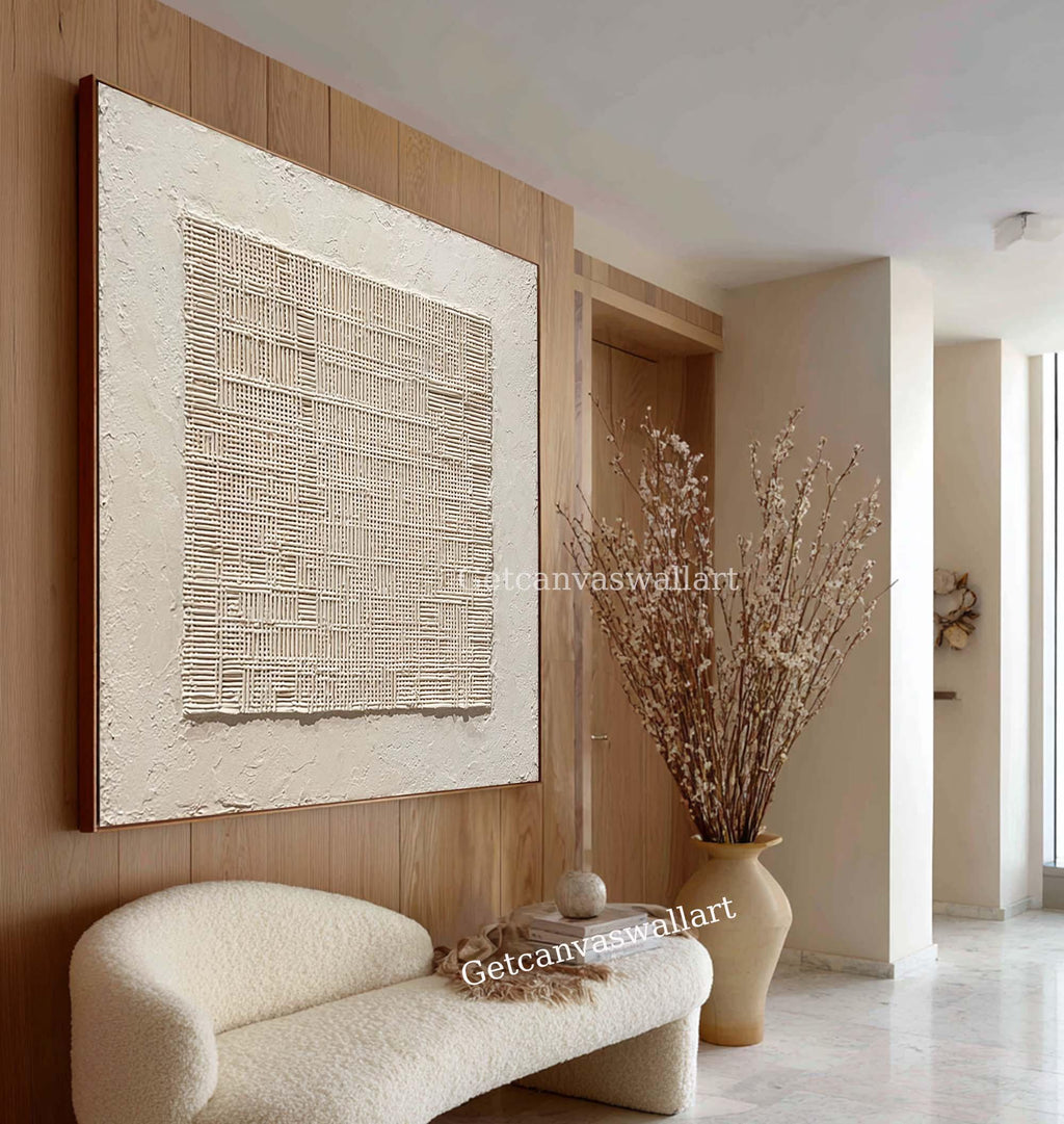 Modern Textured Minimalist Painting Neutral Beige Canvas Art Large Japandi Wall Art - SJ#0314