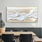 Textured Ocean Waves Painting_ 3D Beige Wabi-sabi Canvas Art -SJ#0286