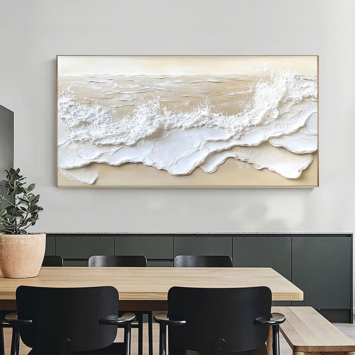 Textured Ocean Waves Painting_ 3D Beige Wabi-sabi Canvas Art -SJ#0286
