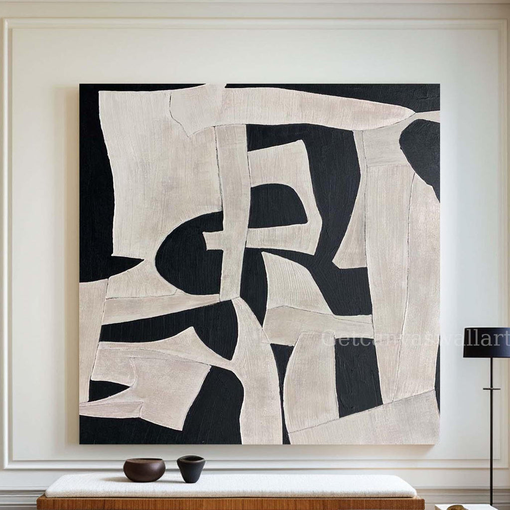 Large Black White Abstract Painting Contemporary Textured Wall Art Modern Minimalist Canvas -SJ#0313