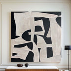 Large Black White Abstract Painting Contemporary Textured Wall Art Modern Minimalist Canvas -SJ#0313