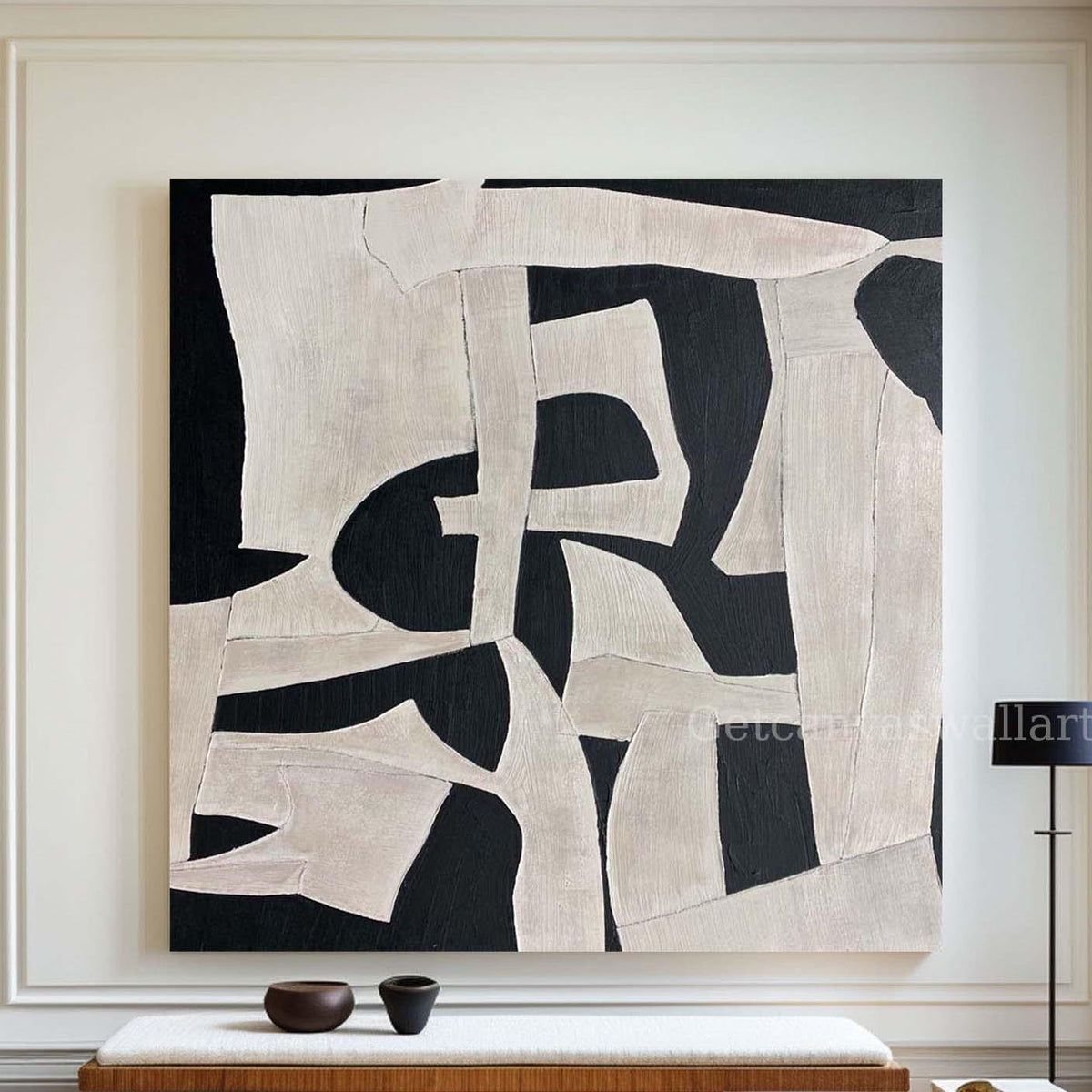Large Black White Abstract Painting Contemporary Textured Wall Art Modern Minimalist Canvas -SJ#0313