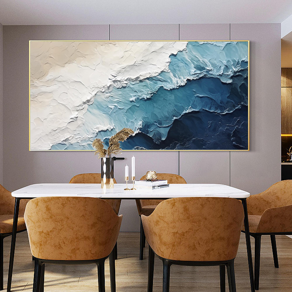 Hand-drawn 3D Ocean Texture Painting, Large Abstract Beach Canvas Art - SJ#0279