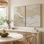 Neutral Textured Ocean Wave Wall Art Set, Hand Painted Beige Abstract Canvas Pair, Large 3D Textured Painting, Coastal Organic Modern Decor - #SJ0329