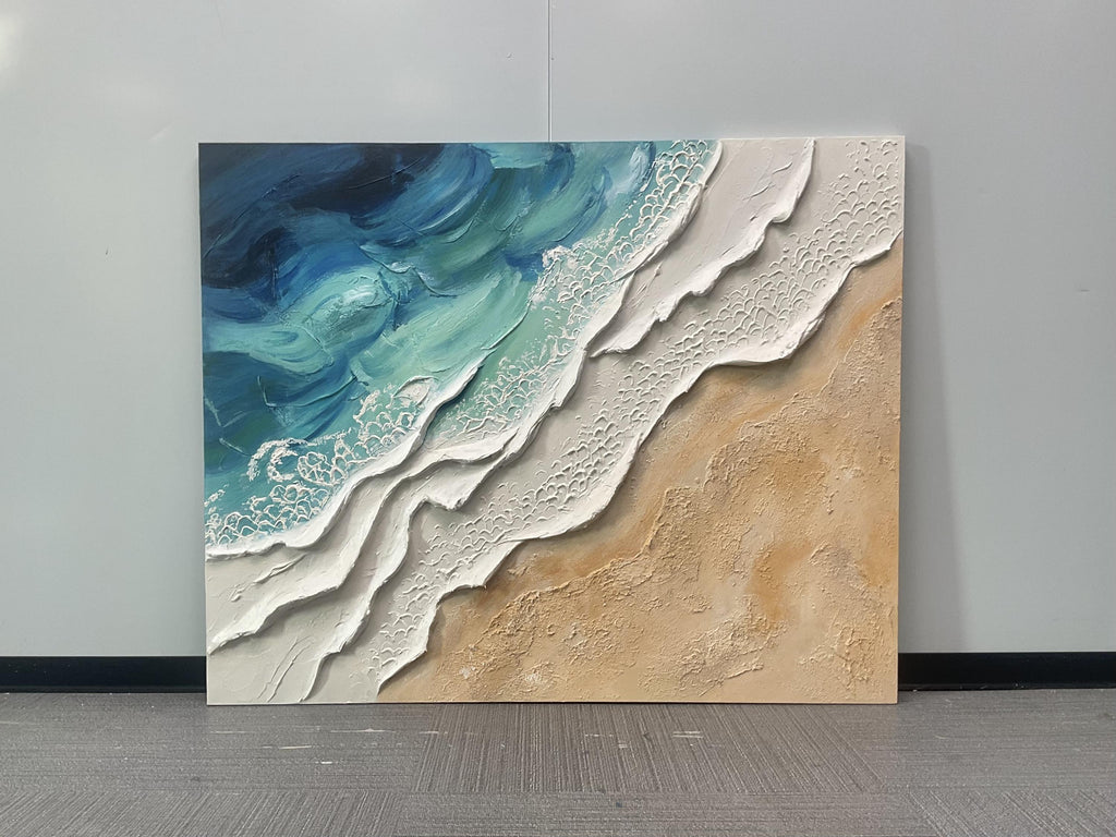 Abstract Seascape Textured Oil Painting, Large Coastal Wave Wall Art,handmade 3D Impasto Seafoam Beach Canvas,modern Living Room Ocean Decor - SJ#0273