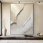 Large White Canvas Abstract Painting, Beige Minimalist Wall Art, Beige Textured Hand Painting, Modern Stylish Home Decor -SJ#0284