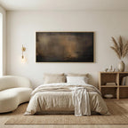 Moody Abstract Painting, Dark Brown Panoramic Canvas Art, Rustic Modern Living Room Decor -SJ#0285