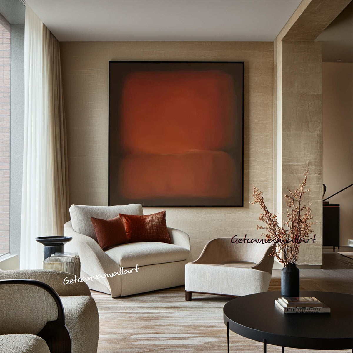 Large Moody Rust Abstract Canvas Art Mark Rothko Style Oil Painting Mid-century Modern Wall Art -SJ#3001