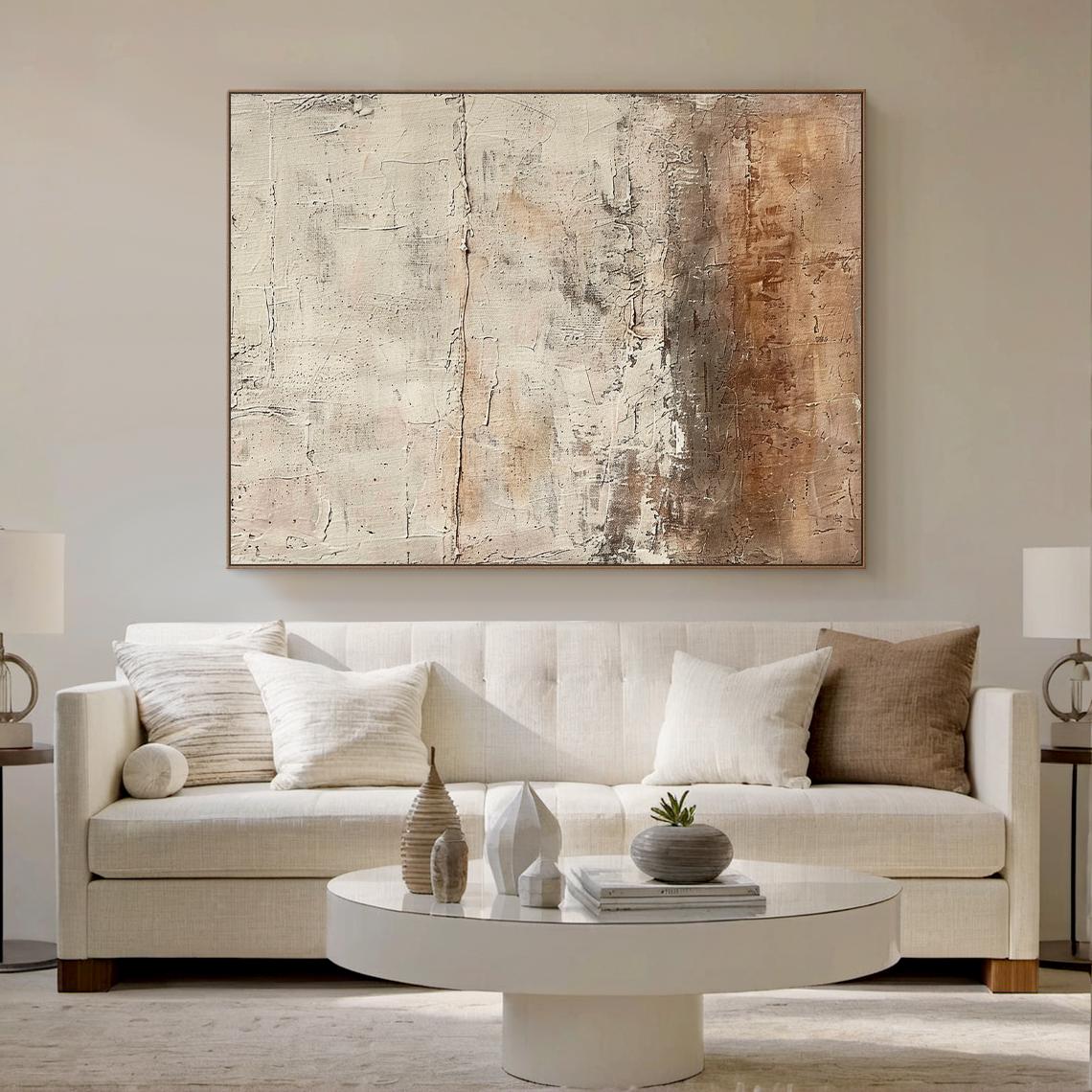Beige Brown Abstract Oil Painting, Modern Textured Canvas Art for Home Wall Decor -SJ#0290