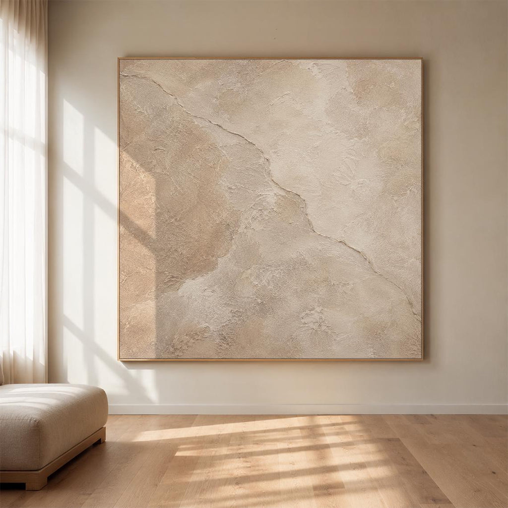 Cream Beige Abstract Oil Painting, Textured Neutral Canvas Art, Large Wabi Sabi Wall Art for Japandi Home Decor -SJ#0312