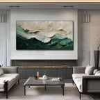 Large Textured Ocean Wave Painting, 3D Impasto Beach Painting on Canvas, Minimalist Green & Beige Wall Art, Coastal Wall Art for Living Room -SJ#0283