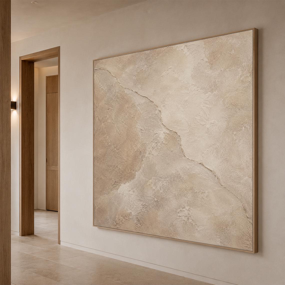 Cream Beige Abstract Oil Painting, Textured Neutral Canvas Art, Large Wabi Sabi Wall Art for Japandi Home Decor -SJ#0312