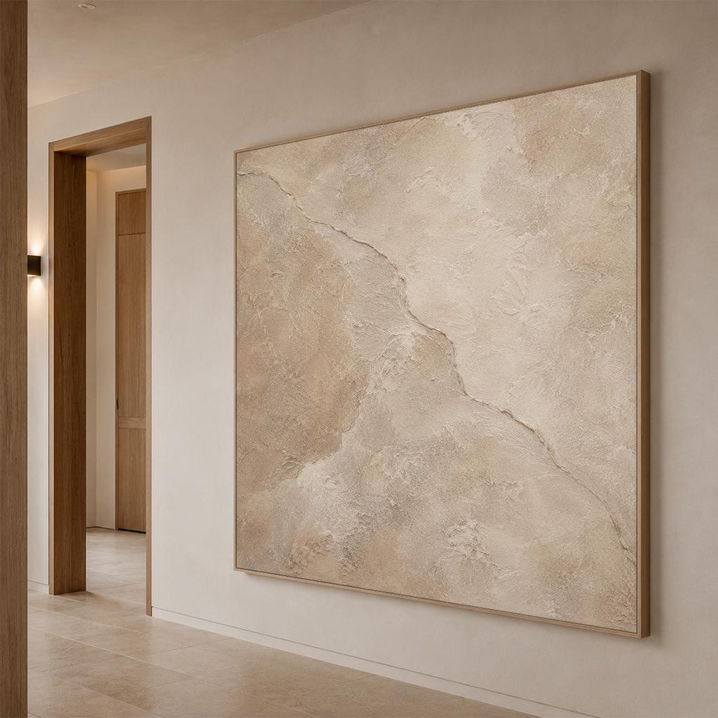 Cream Beige Abstract Oil Painting, Textured Neutral Canvas Art, Large Wabi Sabi Wall Art for Japandi Home Decor -SJ#0295