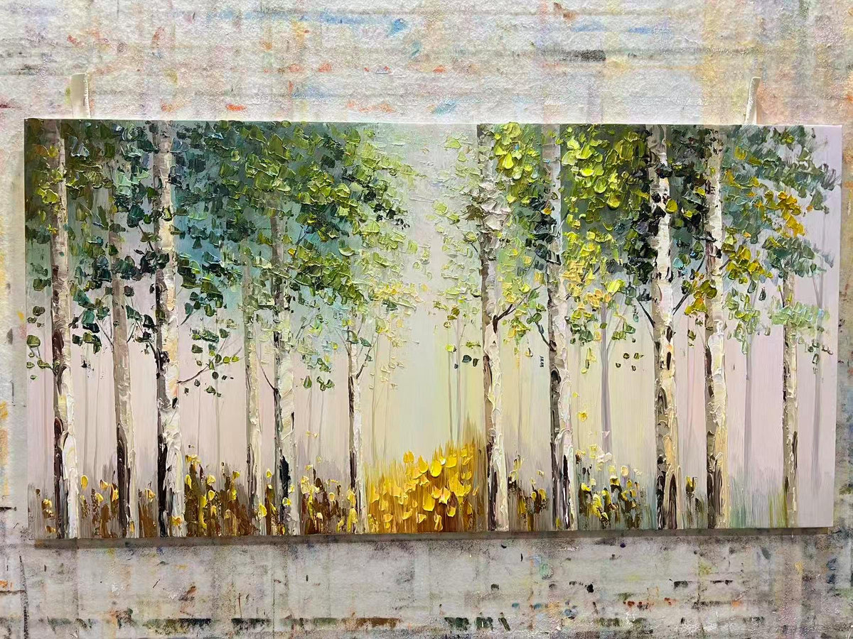Textured Green Tree Landscape Painting, Green Nature Wall Art for Home Decor - SJ#0288