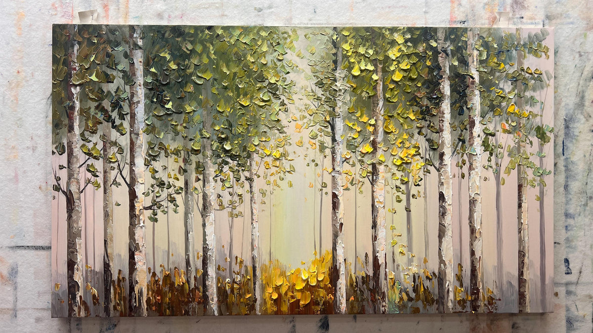 Textured Green Tree Landscape Painting, Green Nature Wall Art for Home Decor - SJ#0288