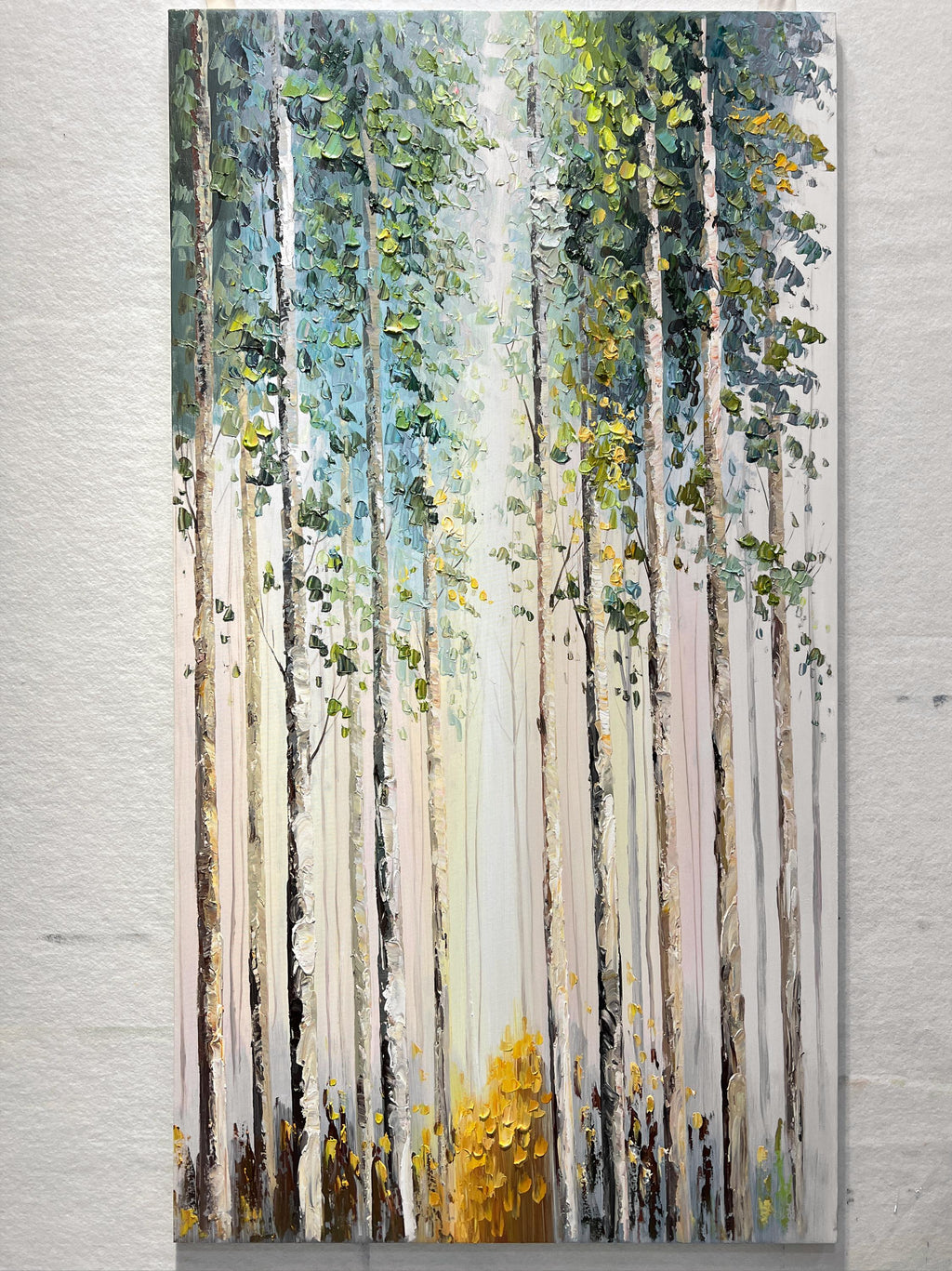 Textured Green Tree Landscape Painting, Green Nature Wall Art for Home Decor - SJ#0288