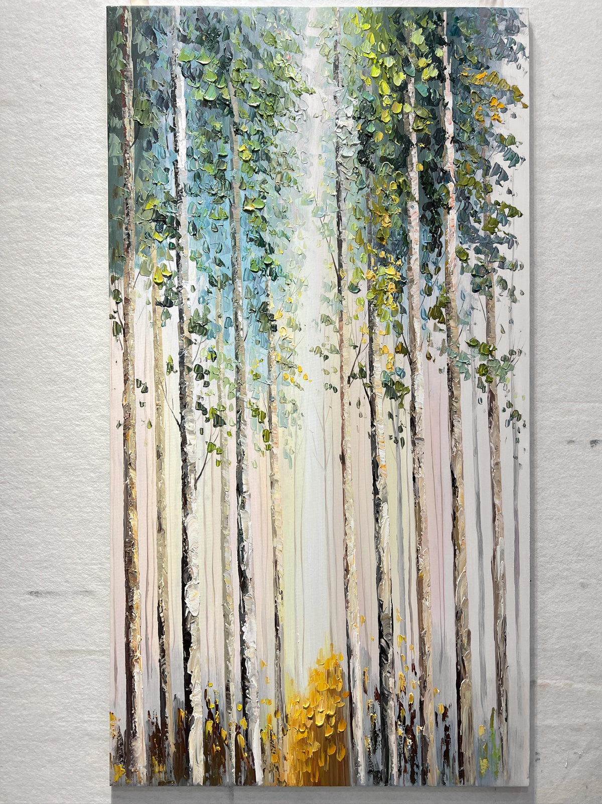 Textured Green Tree Landscape Painting, Green Nature Wall Art for Home Decor - SJ#0288