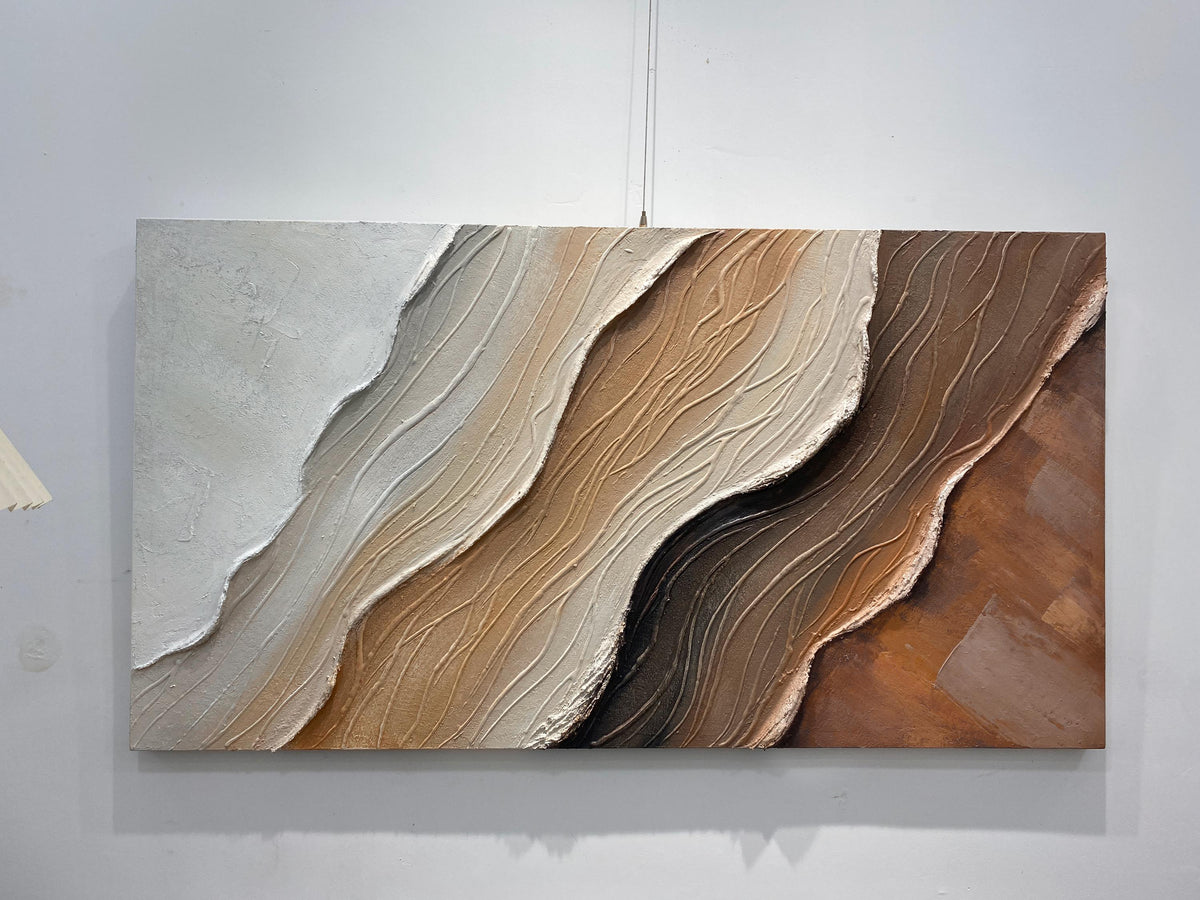 3D Textured Wave Abstract Painting, Neutral Coastal Wall Art, Earth Tone Canvas Art for Living Room Decor - SJ#0271