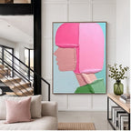 Large Thick Textured Mauve Pink and Brown People Abstract Modern Wall Art-SJ#0339