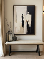 Beige Abstract Canvas Art Beige Minimalist Painting Black and-SJ#0333