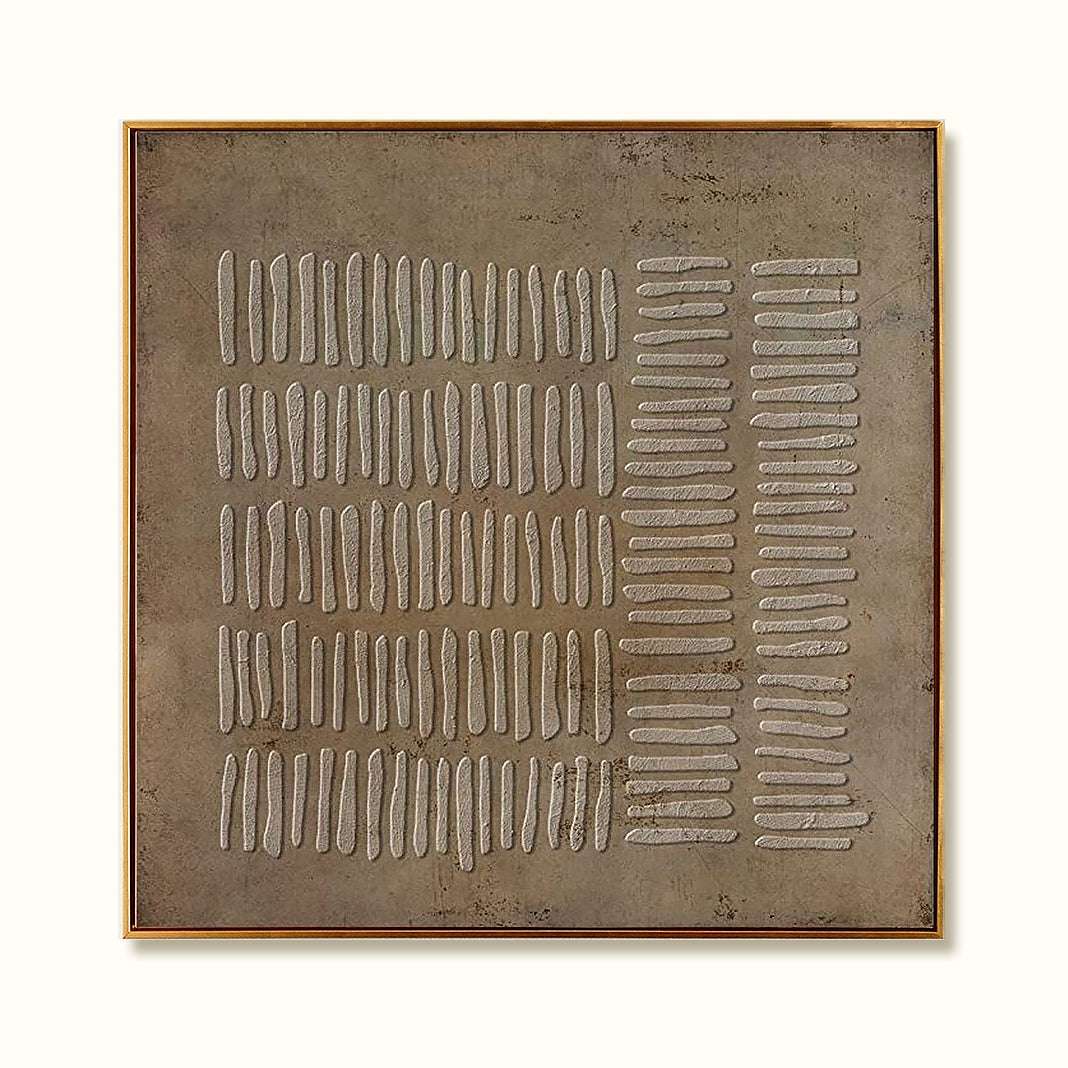 Beige and Bronze Linear Mark Grid Wall Art