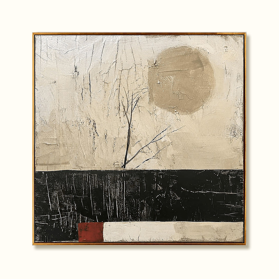 Bare Branches and a Pale Moon Abstract Wall Art