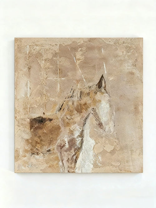 Abstract Horse Portrait in Warm Neutral Tones, full square horse portrait