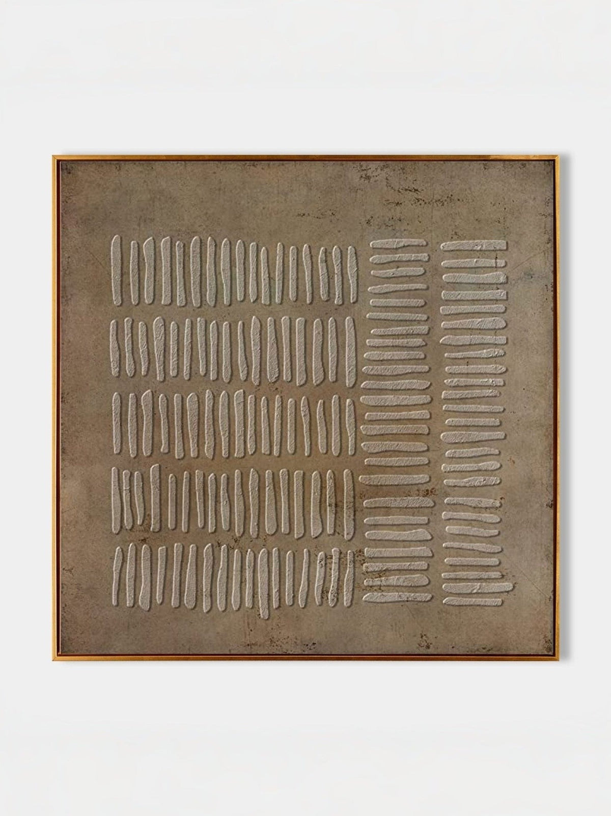 A grid of pale linear marks on bronze beige in a full artwork view