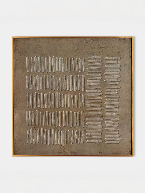 A grid of pale linear marks on bronze beige in a full artwork view