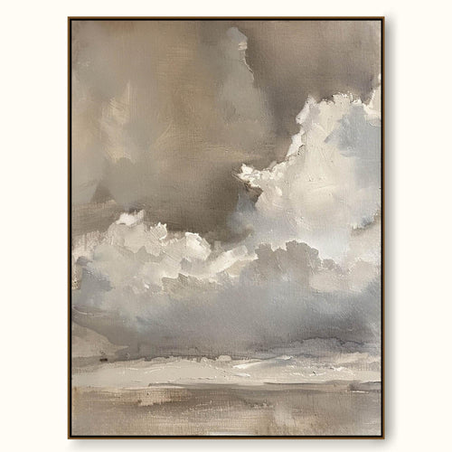 Billowing clouds in beige, brown, cream, gray — cloudscape wall art