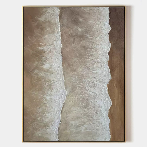 Pale vertical wave-like bands against warm brown in a full artwork view