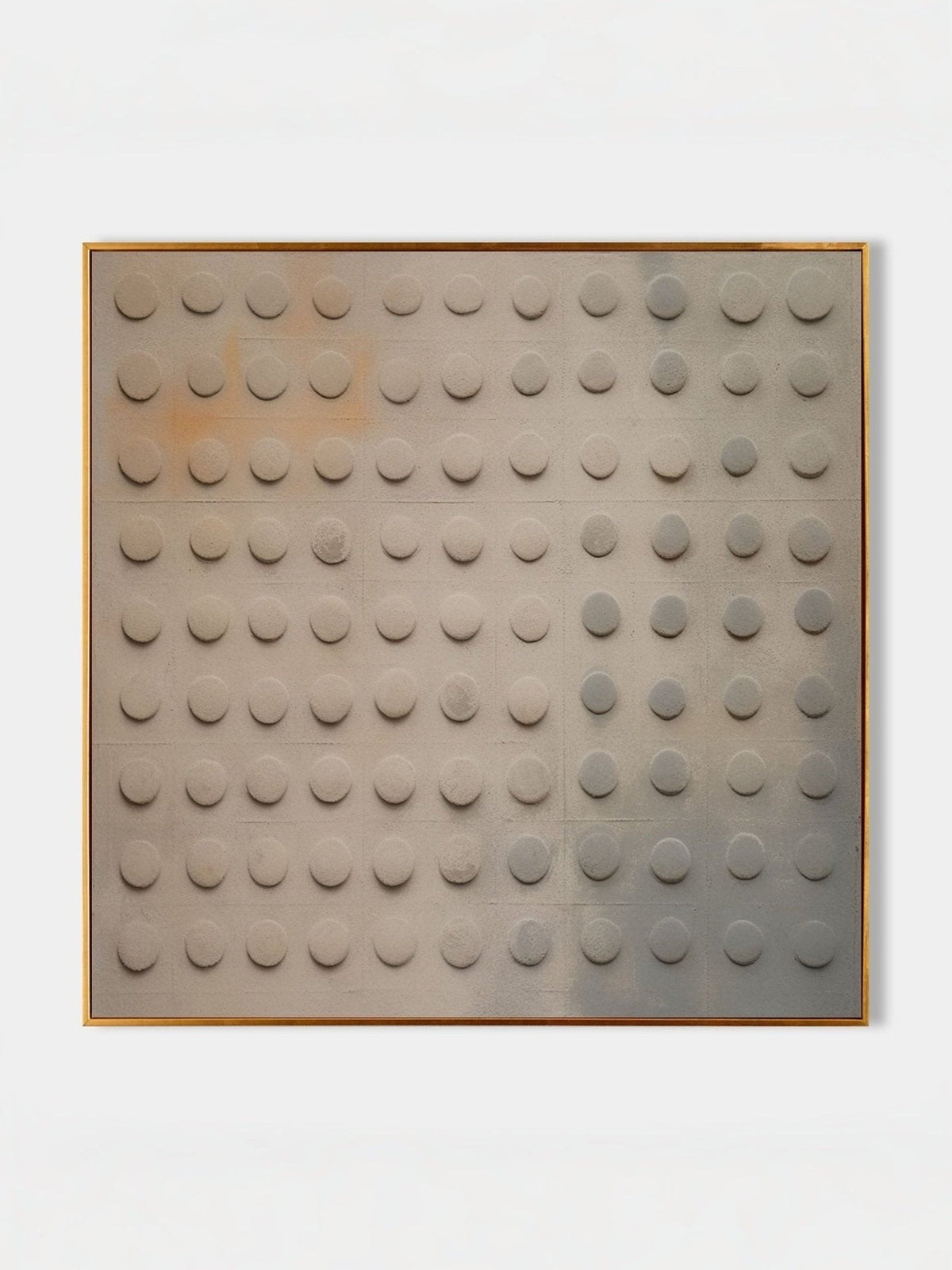 Rows of rounded gray relief dots on beige in a full artwork view