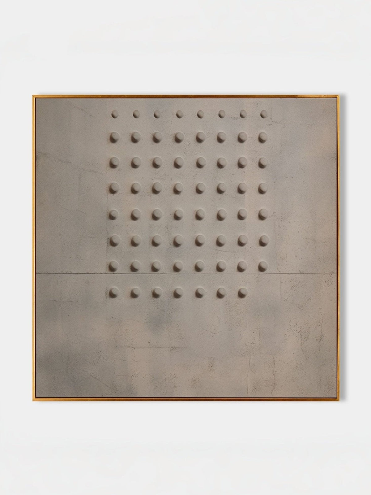 A compact grid of small dark relief dots on beige in a full artwork view