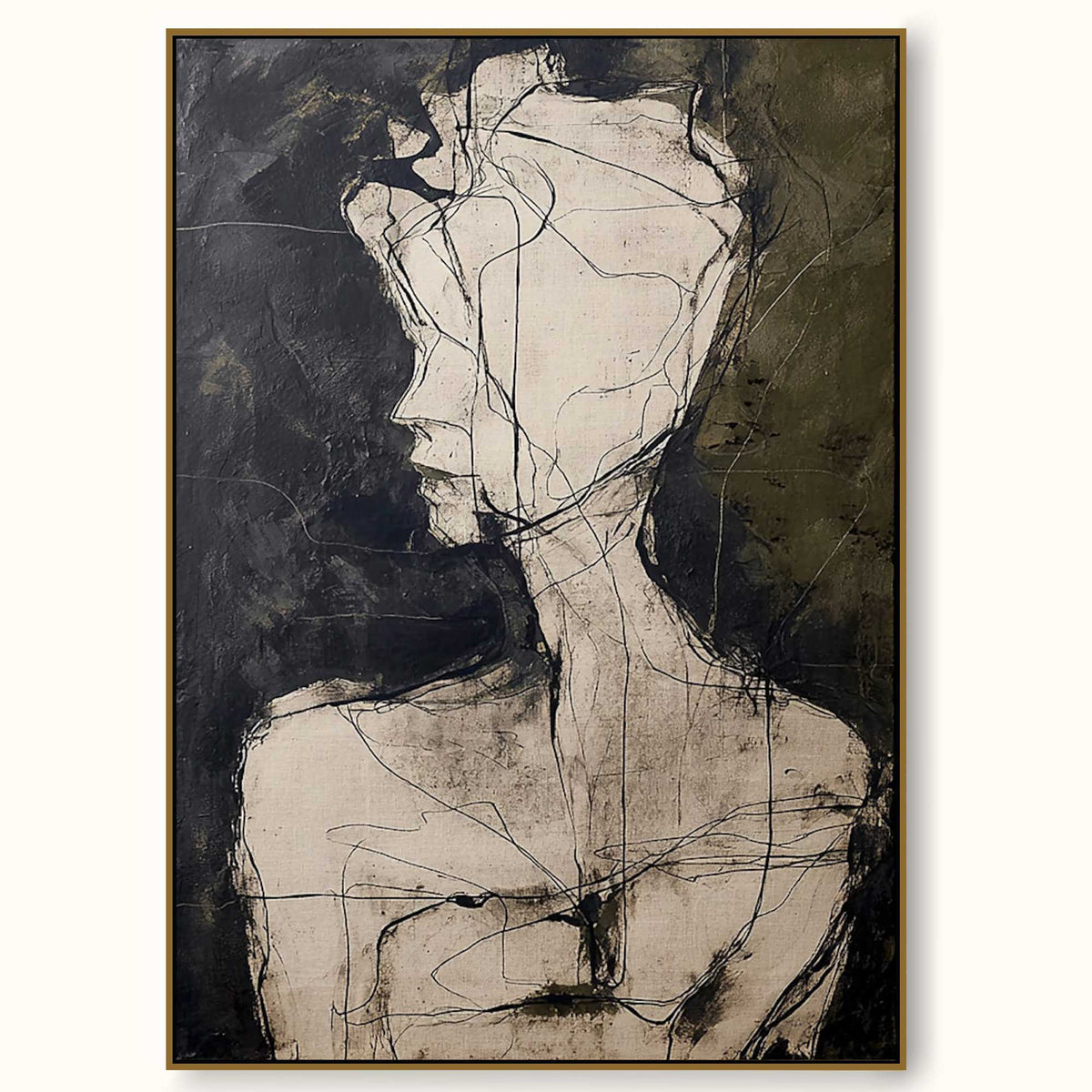 A pale abstract head and shoulders on charcoal in a full artwork view