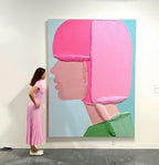 Large Thick Textured Mauve Pink and Brown People Abstract Modern Wall Art-SJ#0339
