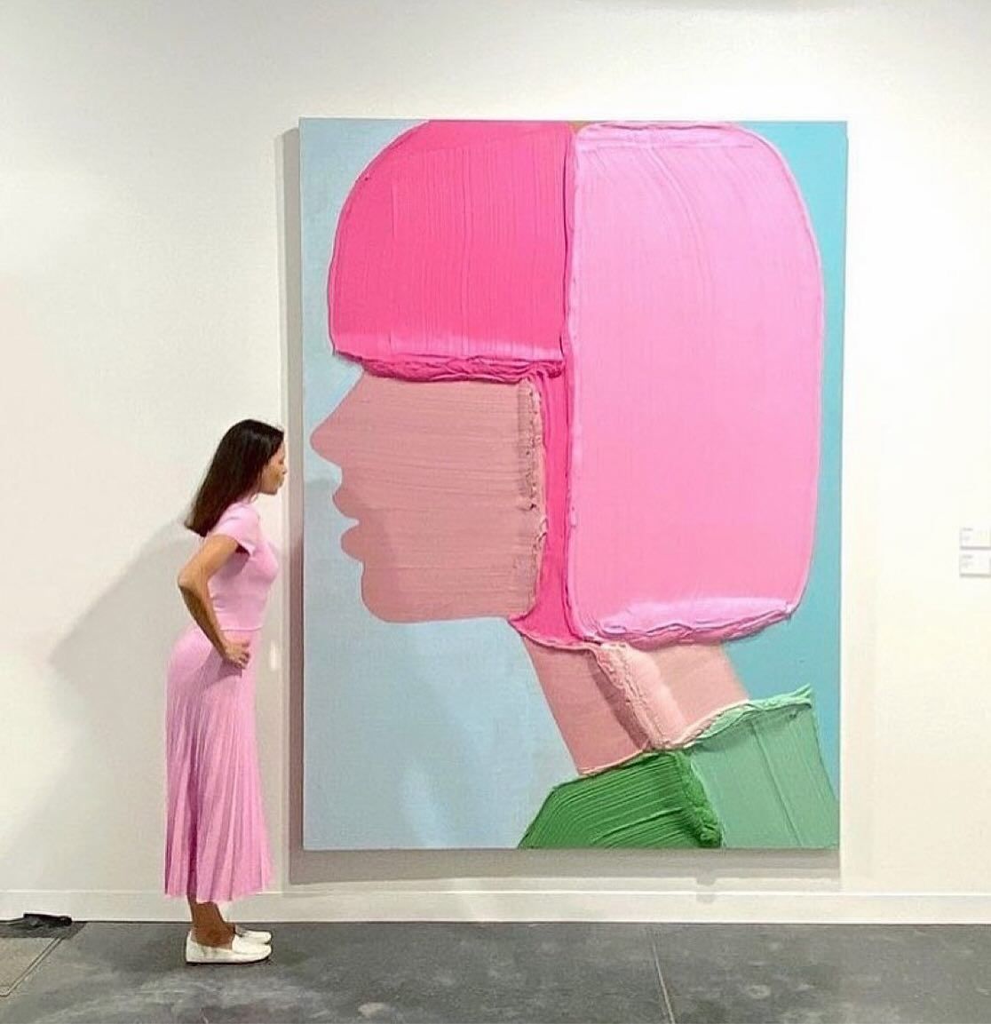 Large Thick Textured Mauve Pink and Brown People Abstract Modern Wall Art-SJ#0339