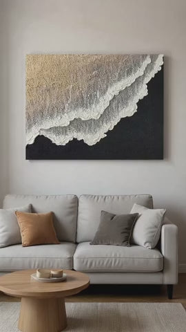 3D White And Black Minimalist Ocean Waves Art Large White And Black Minimalist Beach Pain-SJ#0201